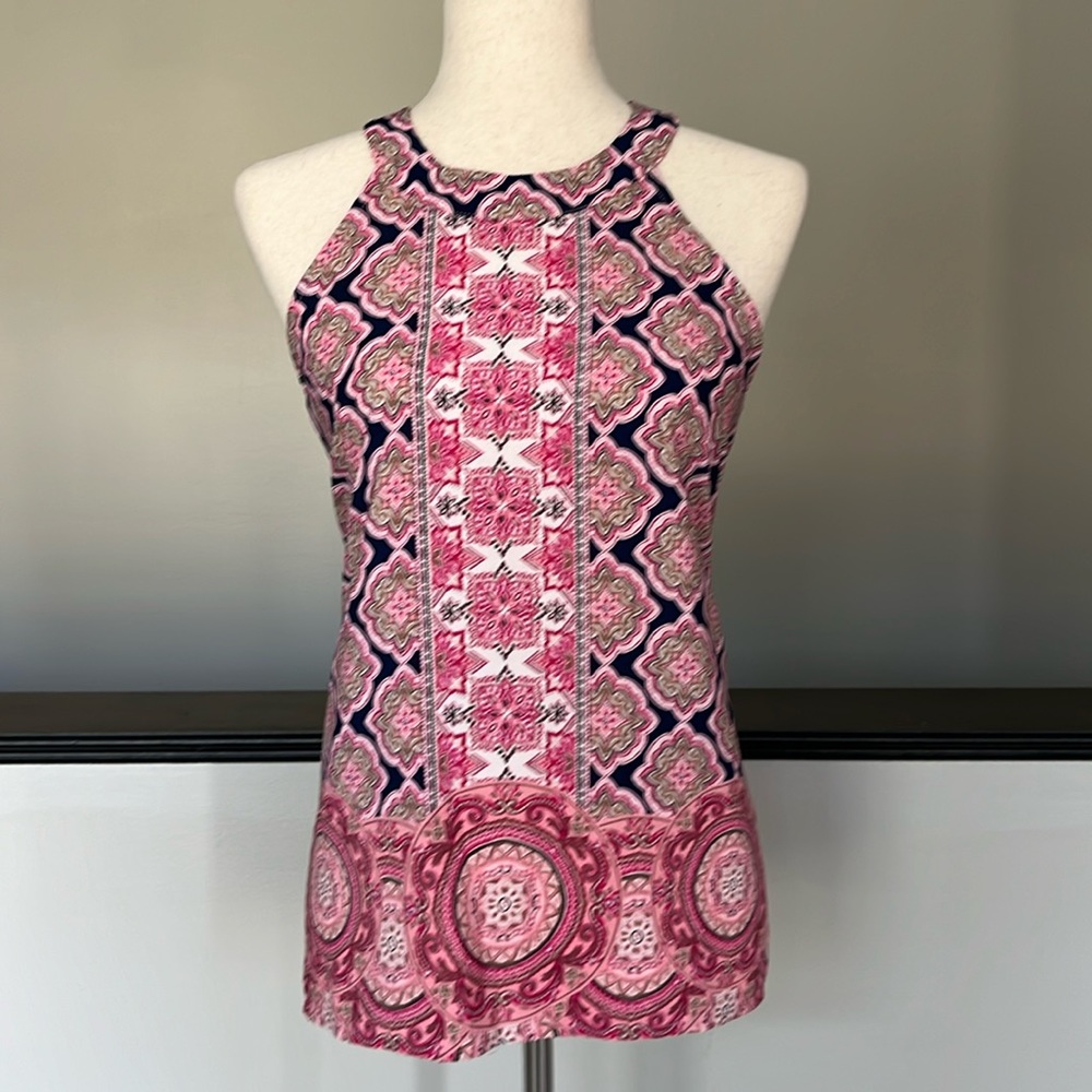 Monteau Halter style top / pink printed / M